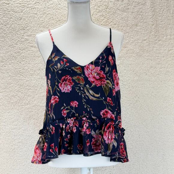 Patrons of Peace Tops - Patrons Of Peace Floral Print Peplum Camisole Top Size Small Lined Ruffle Sheer